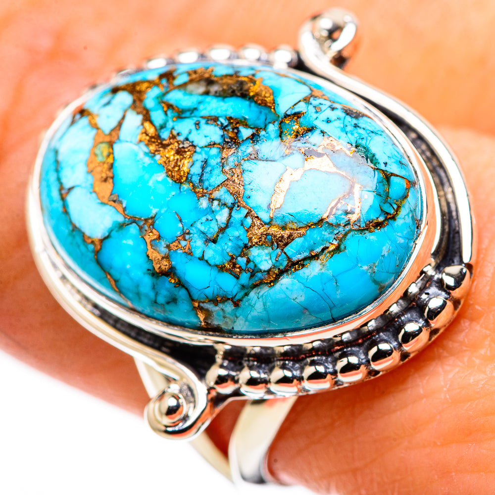 Blue Copper Composite Turquoise Rings handcrafted by Anasilvercos - RING132392
