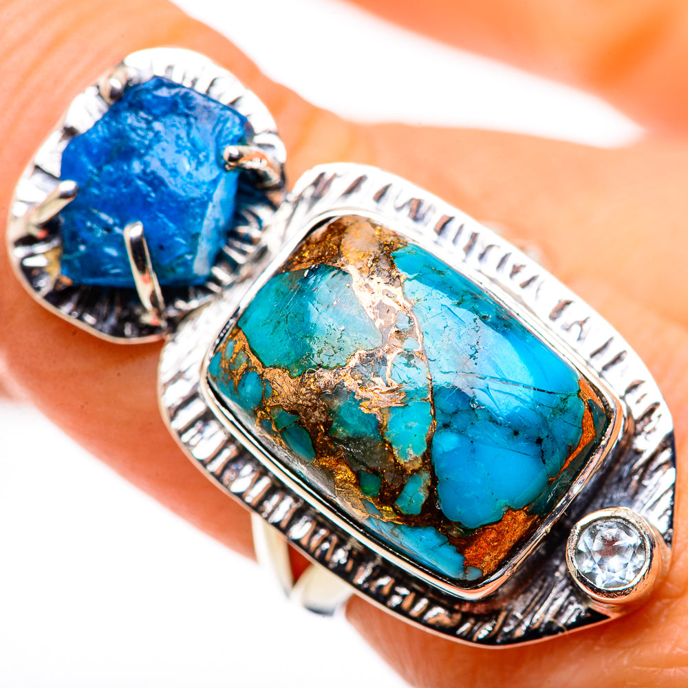 Blue Copper Composite Turquoise Rings handcrafted by Anasilvercos - RING132413