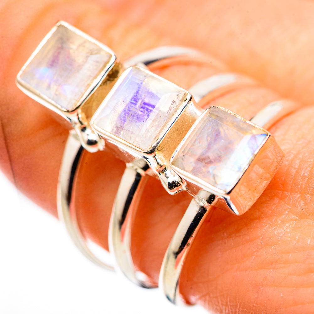 Rainbow Moonstone Rings handcrafted by Anasilvercos - RING132426