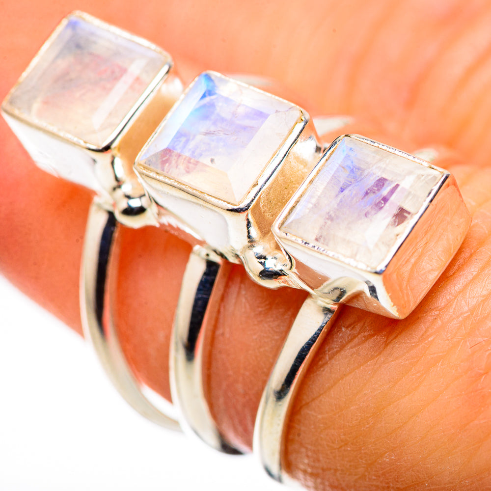 Rainbow Moonstone Rings handcrafted by Anasilvercos - RING132442