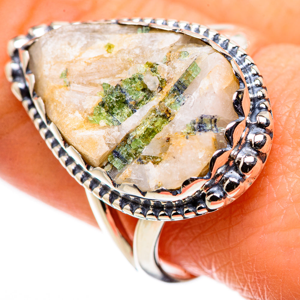 Green Tourmaline In Quartz Rings handcrafted by Anasilvercos - RING132447