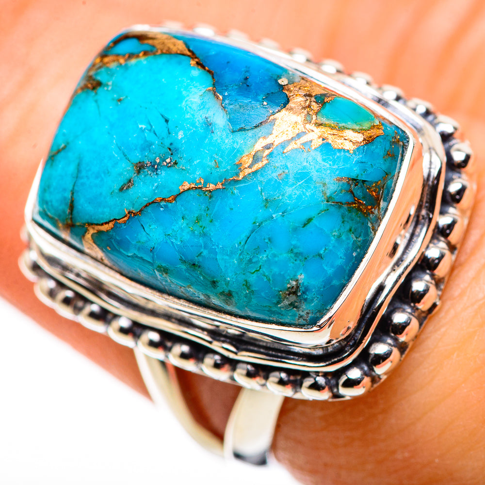 Blue Copper Composite Turquoise Rings handcrafted by Anasilvercos - RING132463