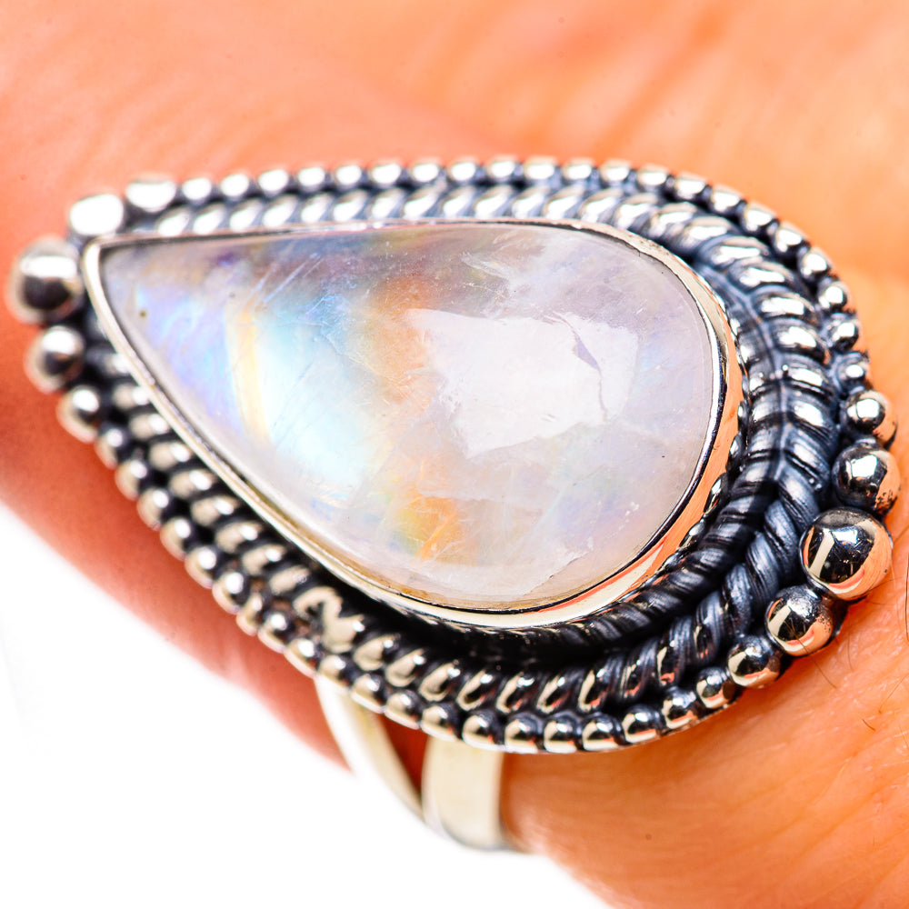 Rainbow Moonstone Rings handcrafted by Anasilvercos - RING132501