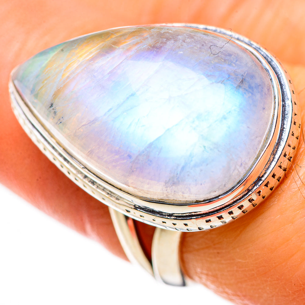 Rainbow Moonstone Rings handcrafted by Anasilvercos - RING132512