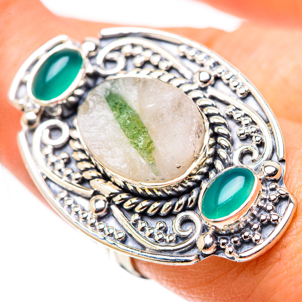Green Tourmaline In Quartz Rings handcrafted by Anasilvercos - RING132554