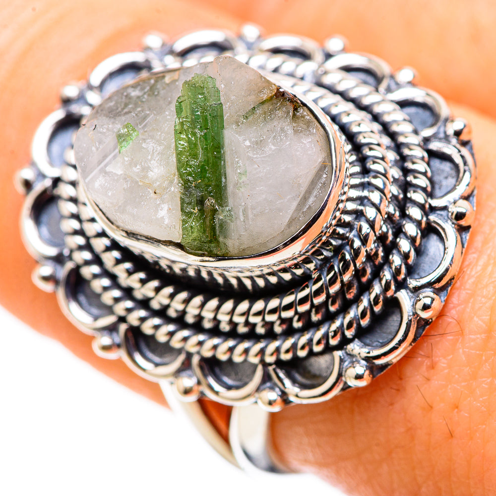 Green Tourmaline In Quartz Rings handcrafted by Anasilvercos - RING132565