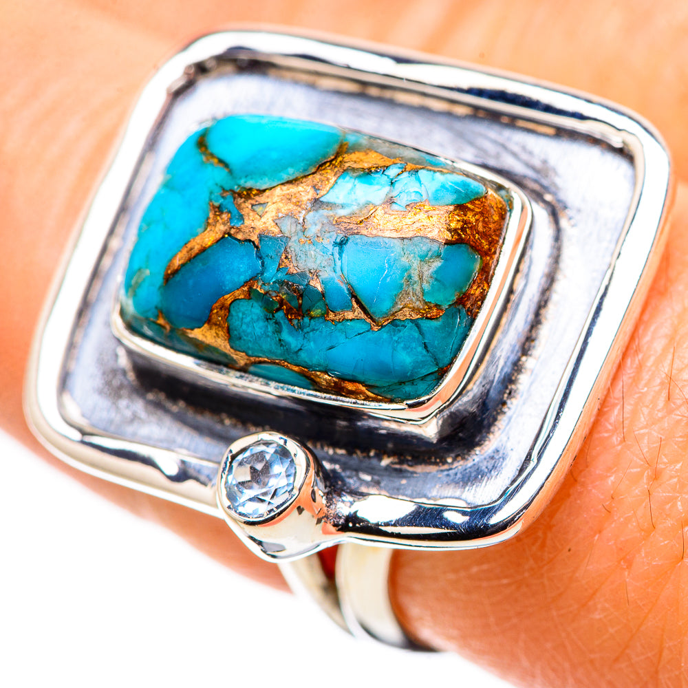 Blue Copper Composite Turquoise Rings handcrafted by Anasilvercos - RING132602