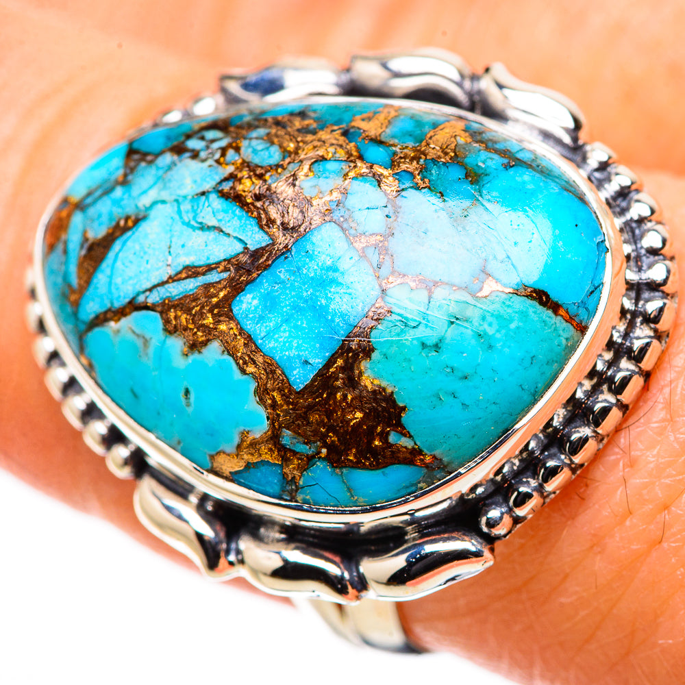 Blue Copper Composite Turquoise Rings handcrafted by Anasilvercos - RING132629