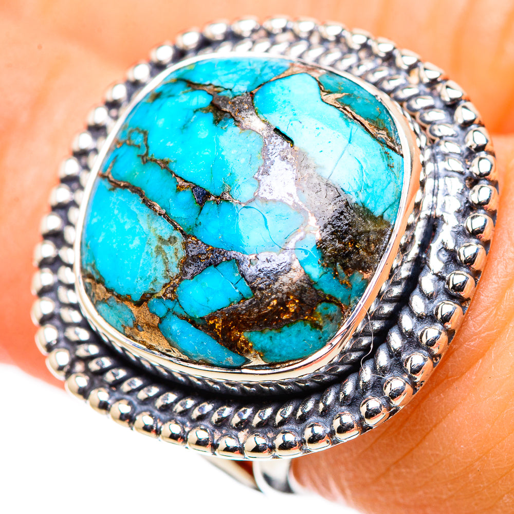 Blue Copper Composite Turquoise Rings handcrafted by Anasilvercos - RING132648