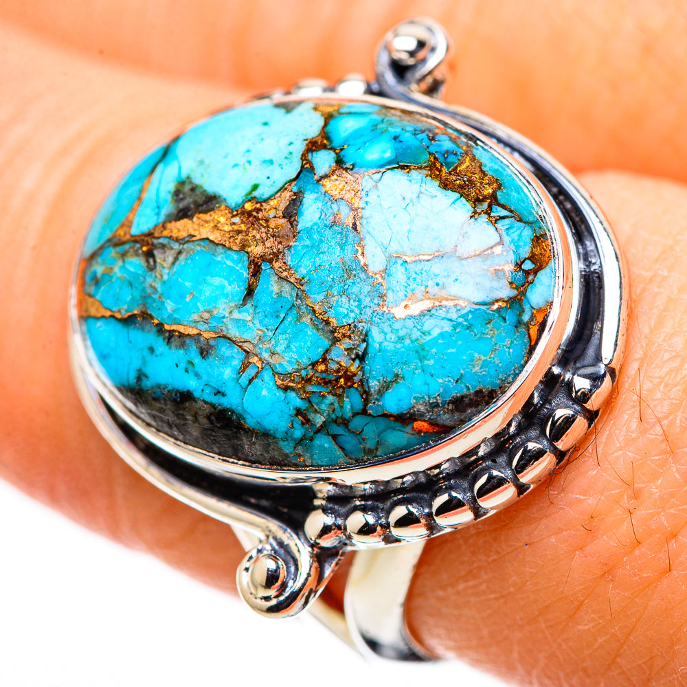 Blue Copper Composite Turquoise Rings handcrafted by Anasilvercos - RING132670