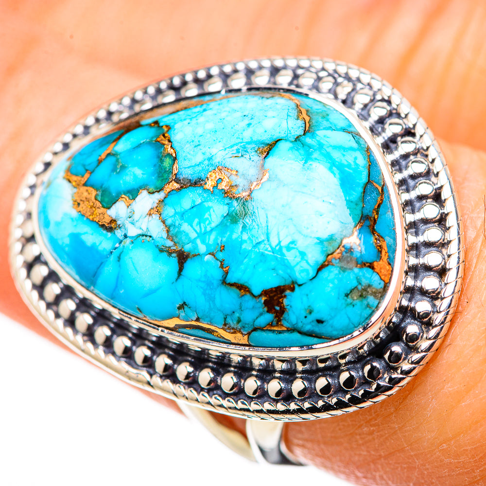 Blue Copper Composite Turquoise Rings handcrafted by Anasilvercos - RING132689
