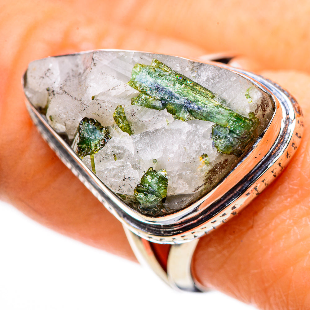 Green Tourmaline In Quartz Rings handcrafted by Anasilvercos - RING132697