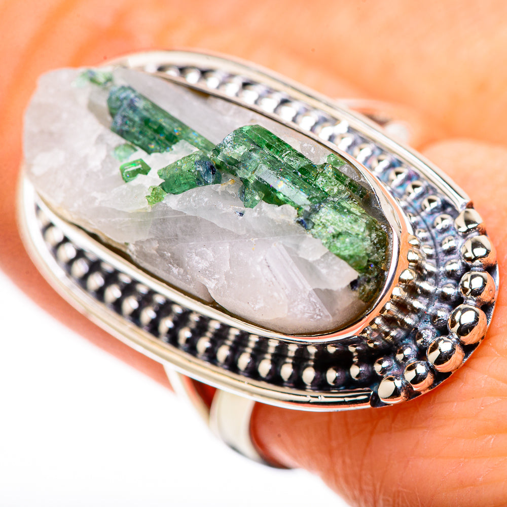 Green Tourmaline In Quartz Rings handcrafted by Anasilvercos - RING132750