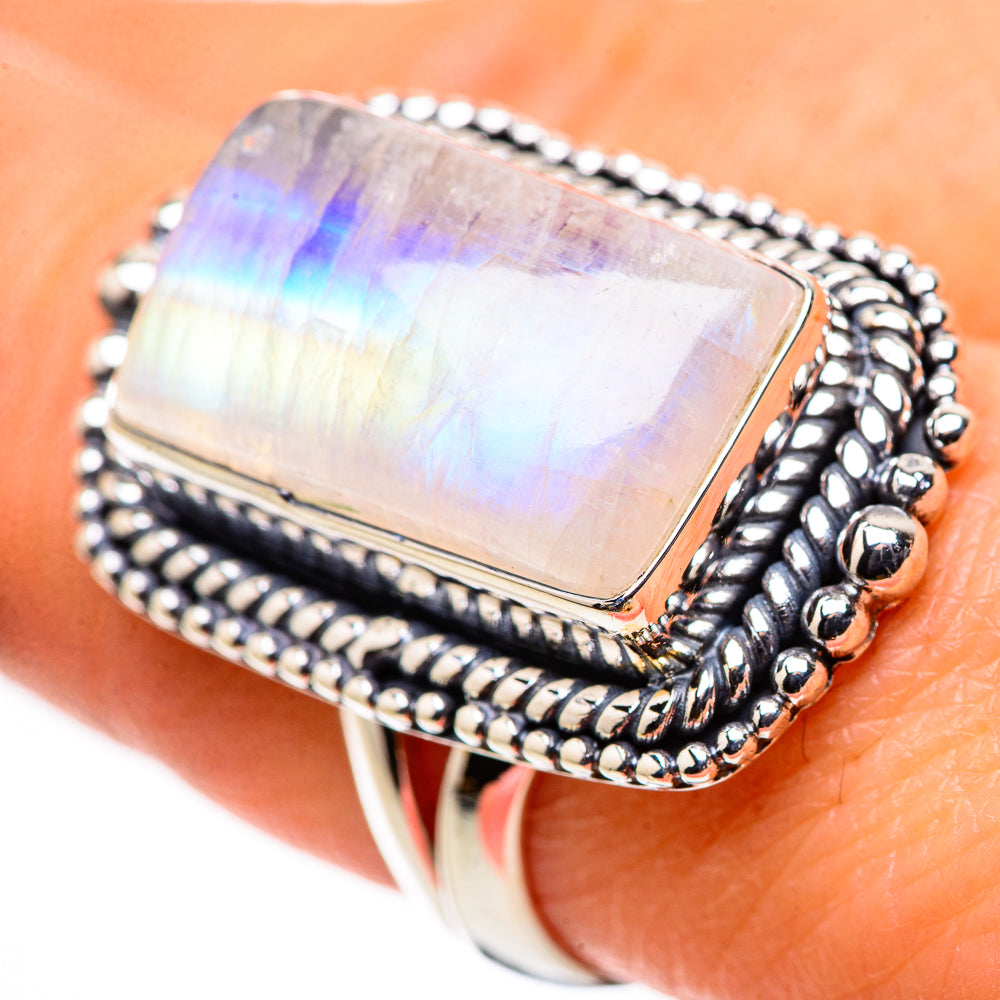 Rainbow Moonstone Rings handcrafted by Anasilvercos - RING132758