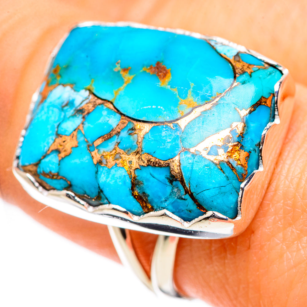 Blue Copper Composite Turquoise Rings handcrafted by Anasilvercos - RING132769