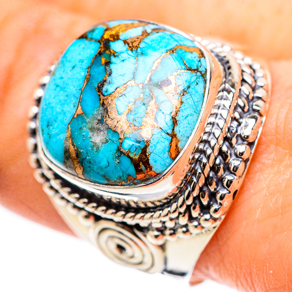 Blue Copper Composite Turquoise Rings handcrafted by Anasilvercos - RING132798