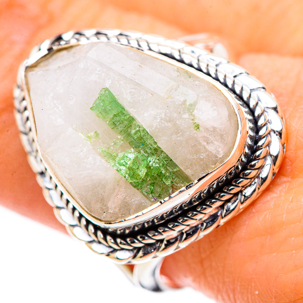 Green Tourmaline In Quartz Rings handcrafted by Anasilvercos - RING132799