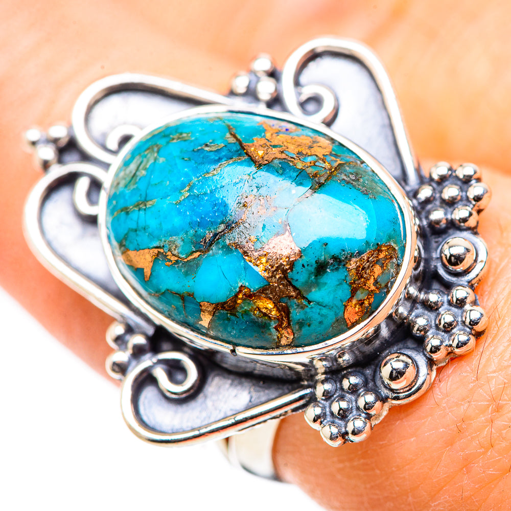 Blue Copper Composite Turquoise Rings handcrafted by Anasilvercos - RING132849