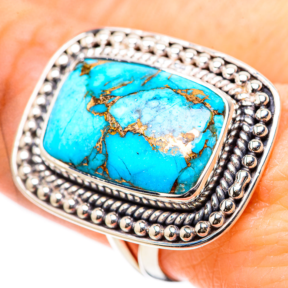 Blue Copper Composite Turquoise Rings handcrafted by Anasilvercos - RING132853