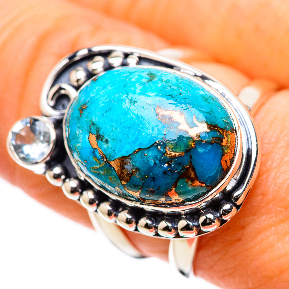Blue Copper Composite Turquoise Rings handcrafted by Anasilvercos - RING132898