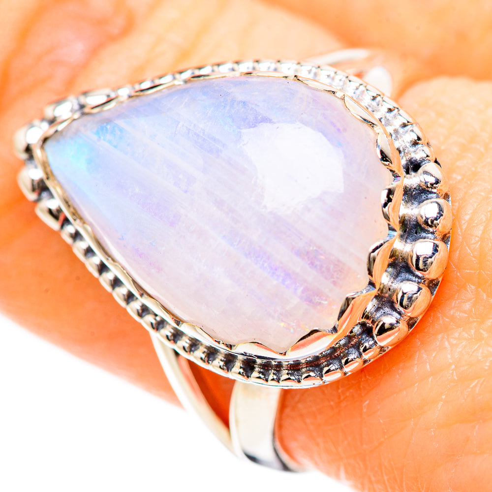 Rainbow Moonstone Rings handcrafted by Anasilvercos - RING133033