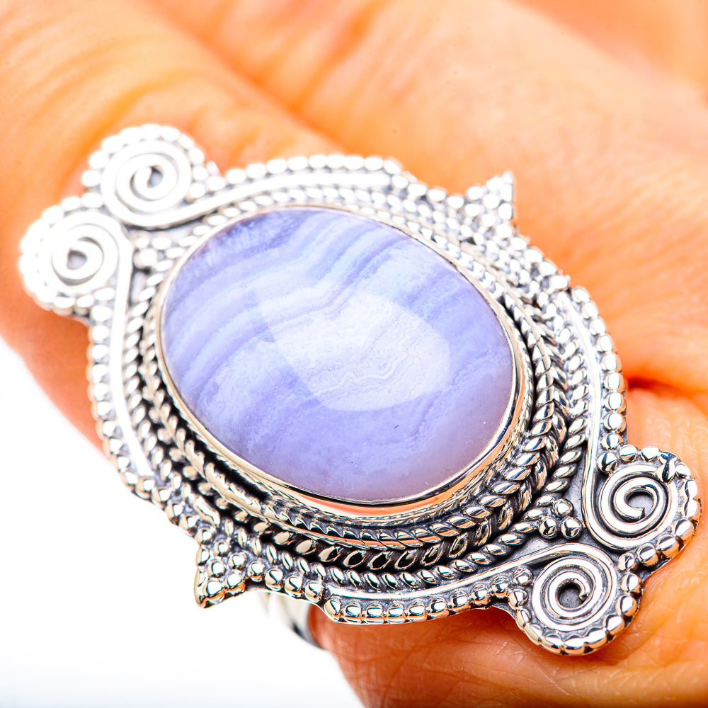 Blue Lace Agate Rings handcrafted by Anasilvercos - RING133067