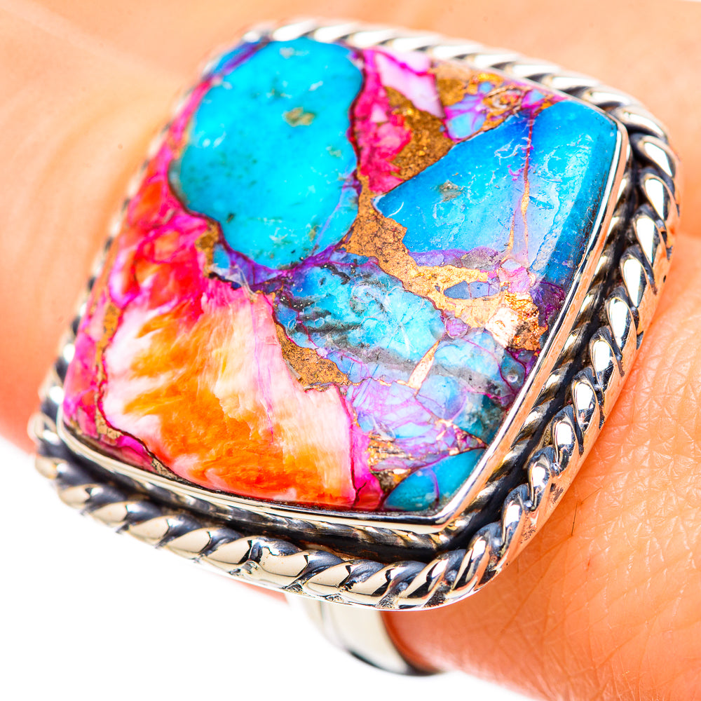 Kingman Pink Dahlia Turquoise Rings handcrafted by Anasilvercos - RING133073