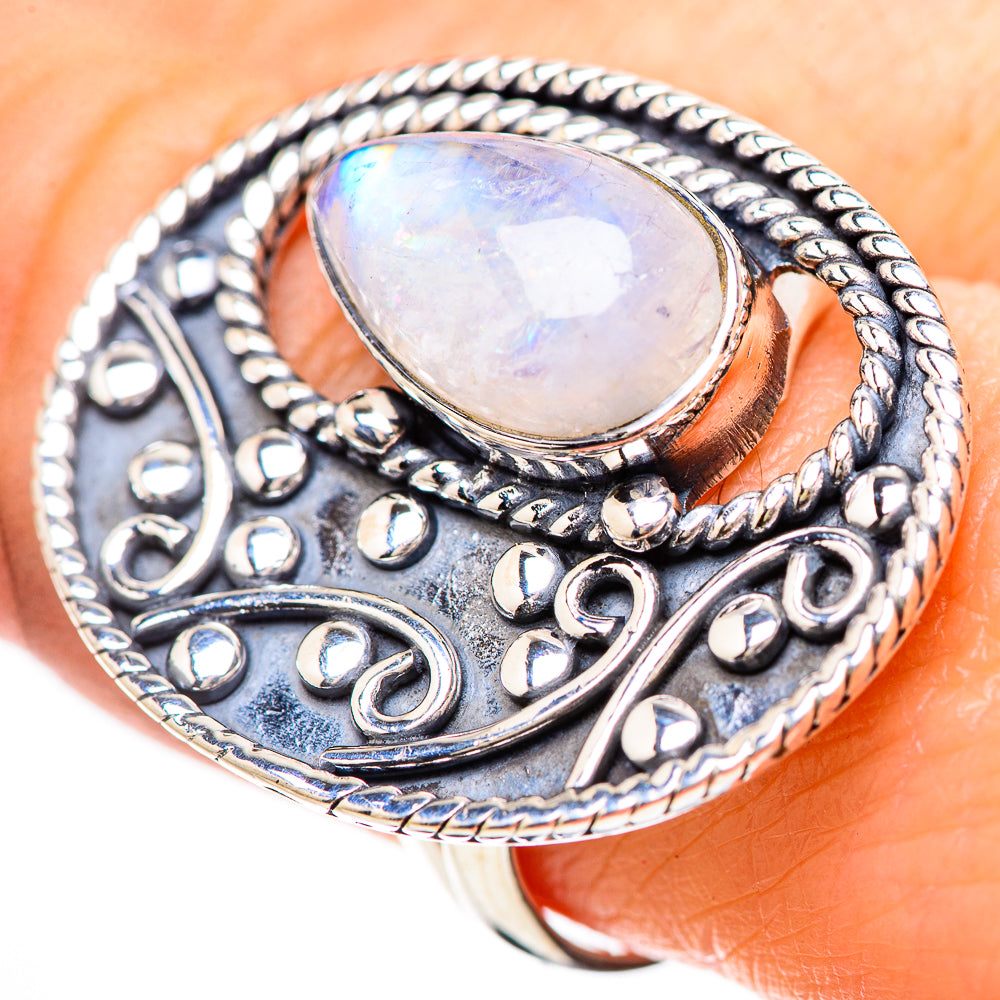 Rainbow Moonstone Rings handcrafted by Anasilvercos - RING133134
