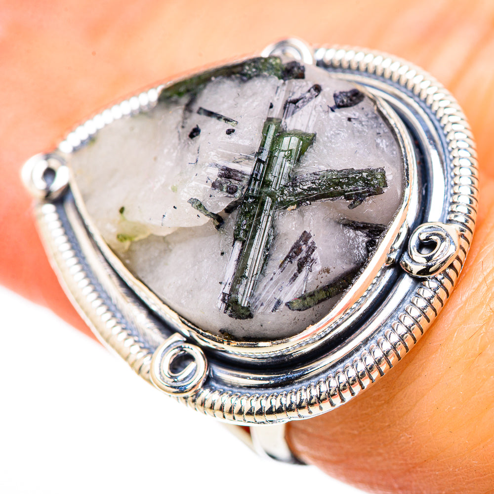Green Tourmaline In Quartz Rings handcrafted by Anasilvercos - RING133151