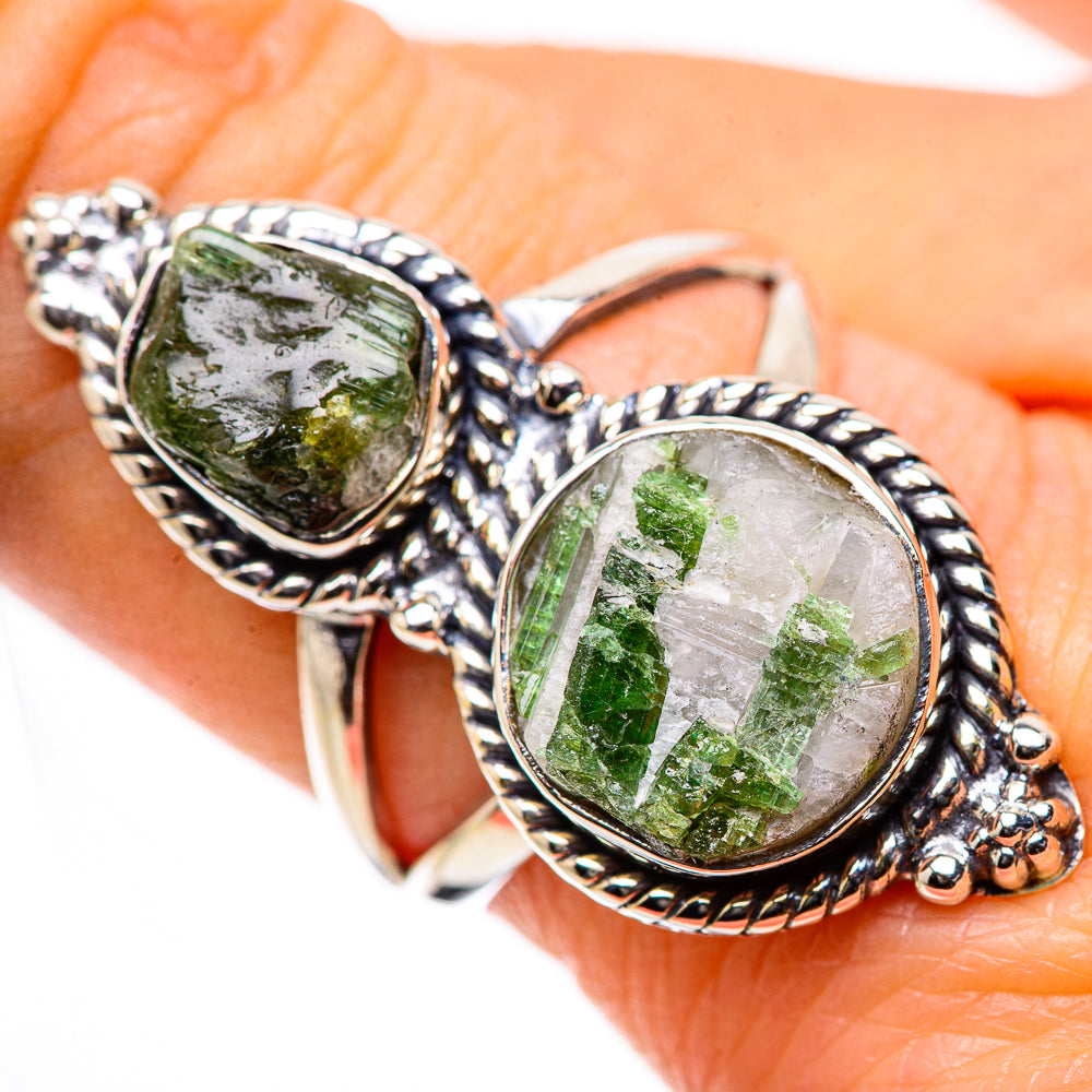 Green Tourmaline In Quartz Rings handcrafted by Anasilvercos - RING133195