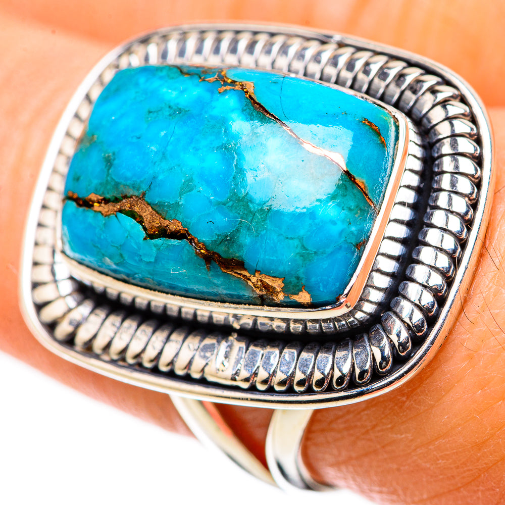 Blue Copper Composite Turquoise Rings handcrafted by Anasilvercos - RING133216