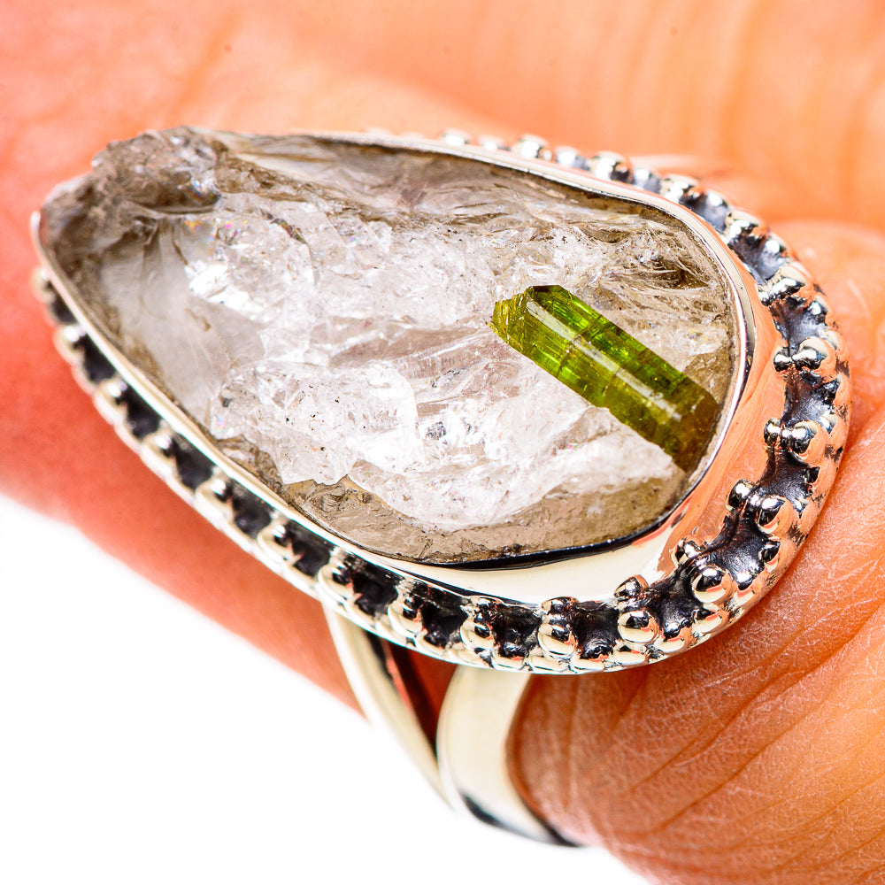 Green Tourmaline In Quartz Rings handcrafted by Anasilvercos - RING133221