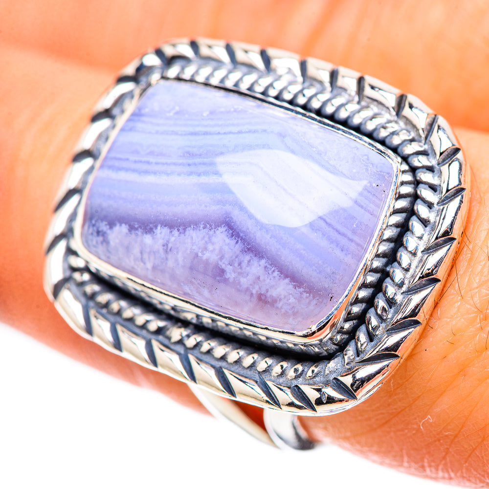 Blue Lace Agate Rings handcrafted by Anasilvercos - RING133231