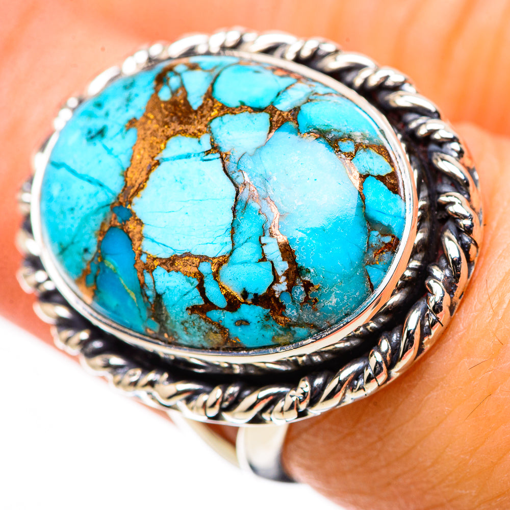 Blue Copper Composite Turquoise Rings handcrafted by Anasilvercos - RING133259