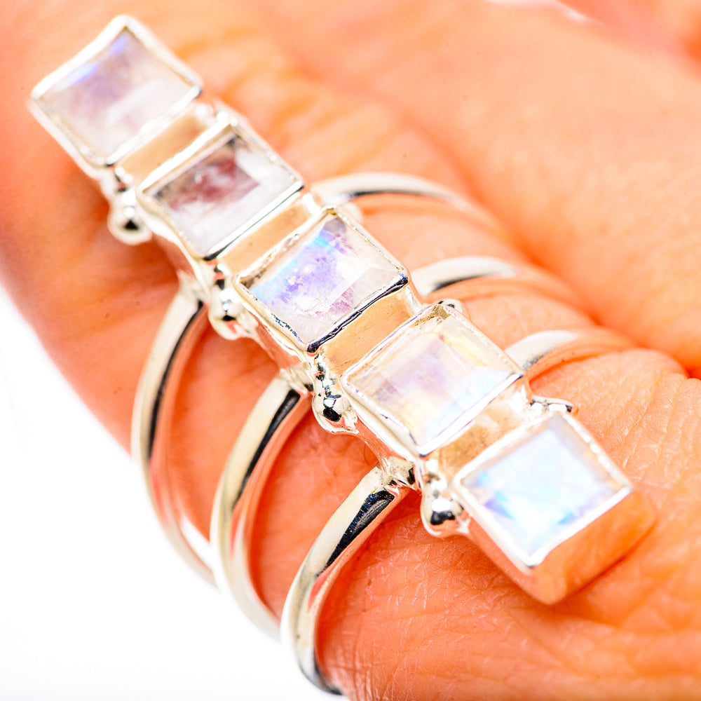 Rainbow Moonstone Rings handcrafted by Anasilvercos - RING133274
