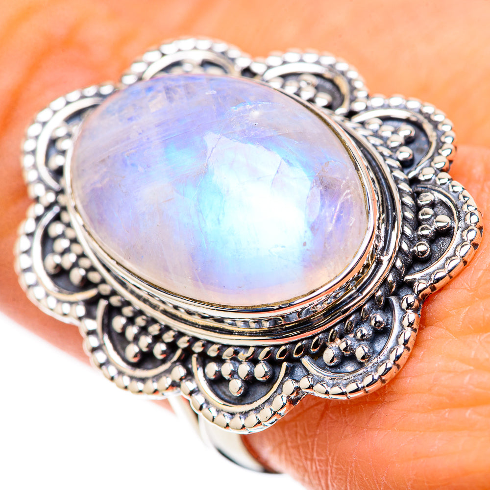 Rainbow Moonstone Rings handcrafted by Anasilvercos - RING133275