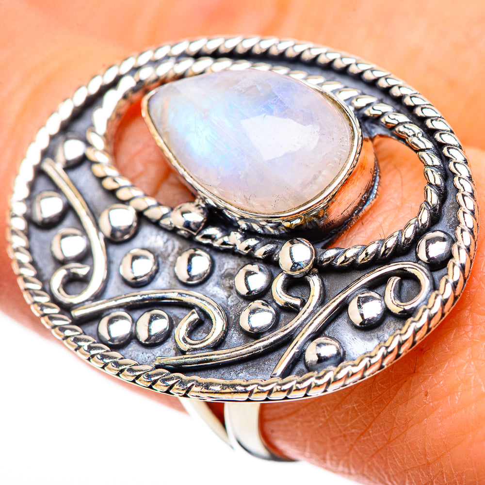 Rainbow Moonstone Rings handcrafted by Anasilvercos - RING133276
