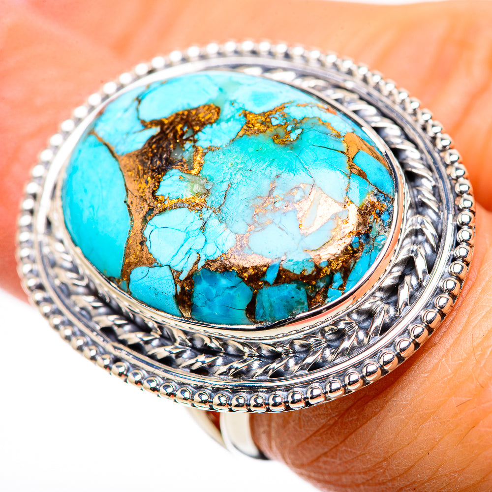 Blue Copper Composite Turquoise Rings handcrafted by Anasilvercos - RING133283