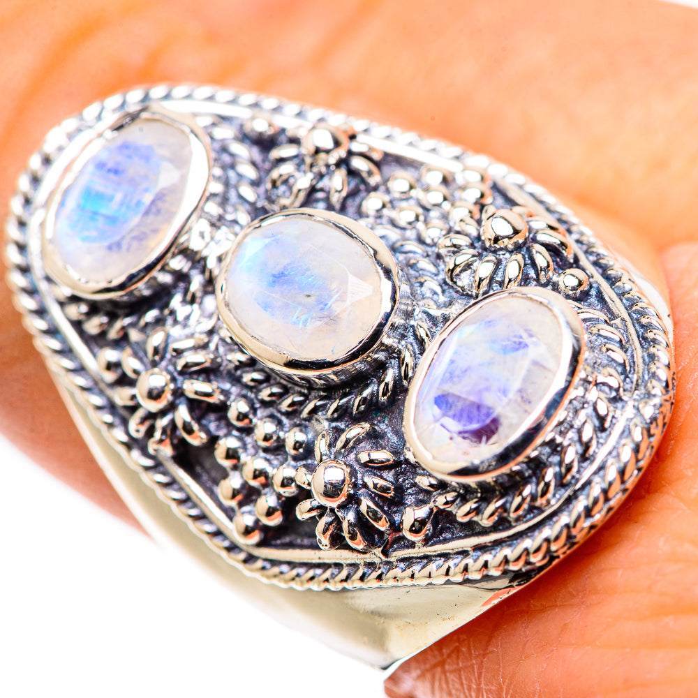 Rainbow Moonstone Rings handcrafted by Anasilvercos - RING133304