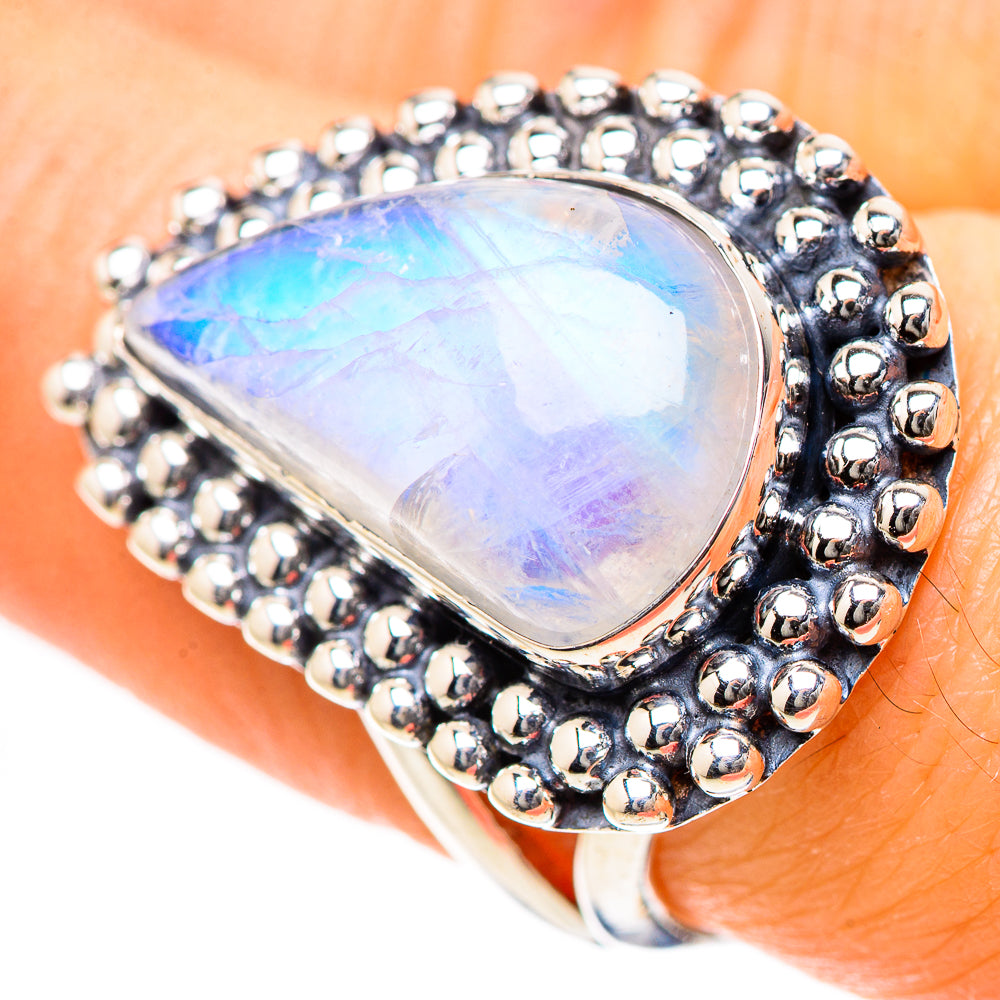 Rainbow Moonstone Rings handcrafted by Anasilvercos - RING133380