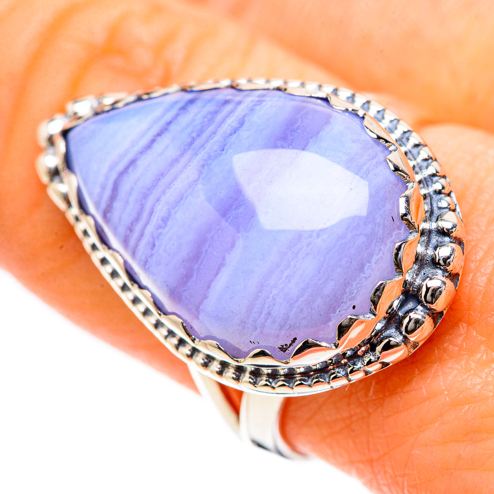 Blue Lace Agate Rings handcrafted by Anasilvercos - RING133401