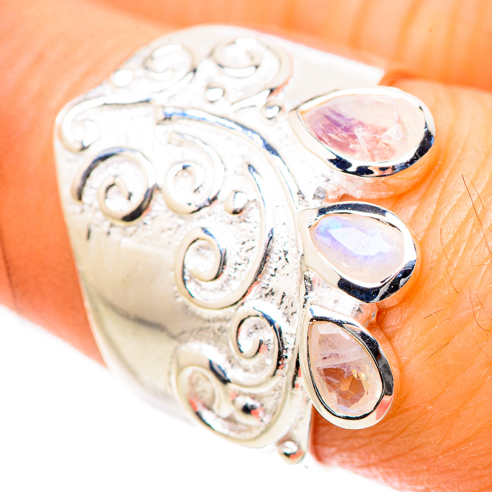 Rainbow Moonstone Rings handcrafted by Anasilvercos - RING133421