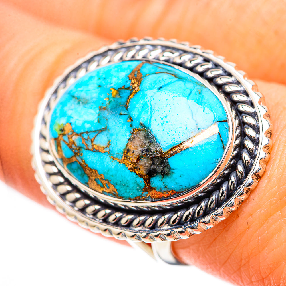 Blue Copper Composite Turquoise Rings handcrafted by Anasilvercos - RING133428