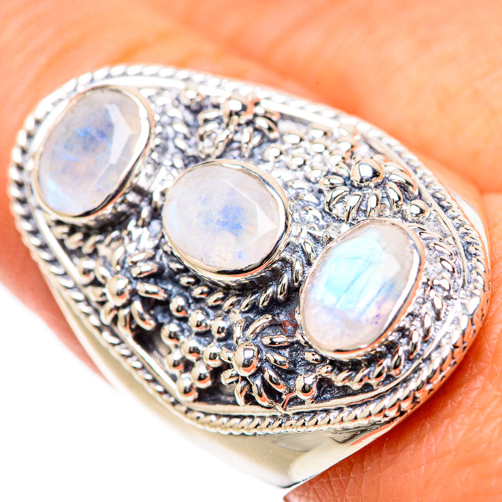 Rainbow Moonstone Rings handcrafted by Anasilvercos - RING133505