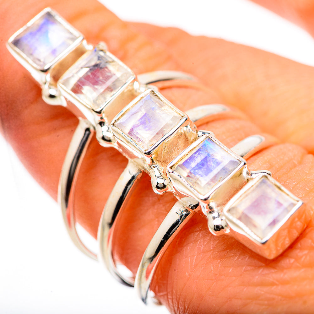 Rainbow Moonstone Rings handcrafted by Anasilvercos - RING133506