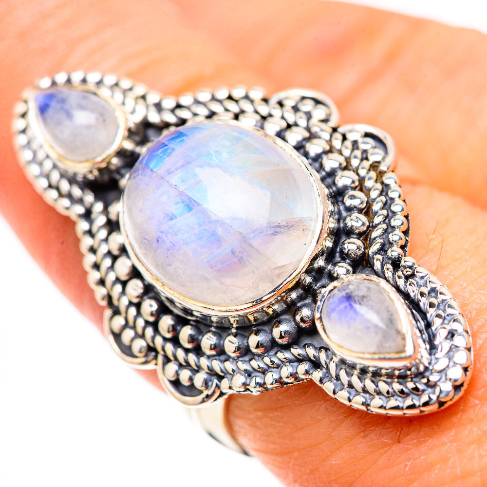 Rainbow Moonstone Rings handcrafted by Anasilvercos - RING133522