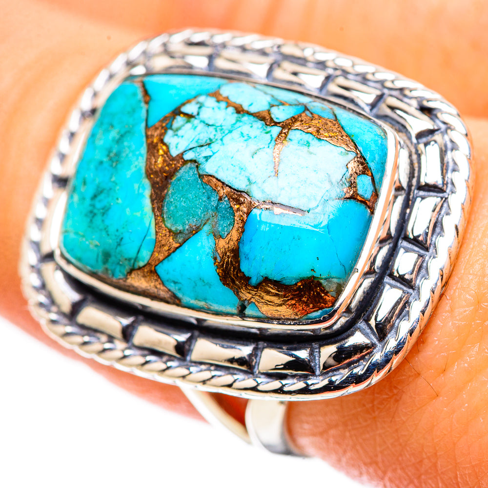 Blue Copper Composite Turquoise Rings handcrafted by Anasilvercos - RING133563