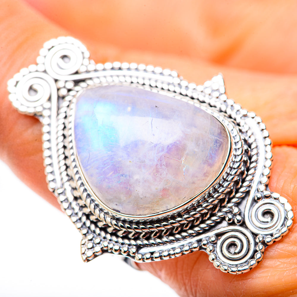 Rainbow Moonstone Rings handcrafted by Anasilvercos - RING133715