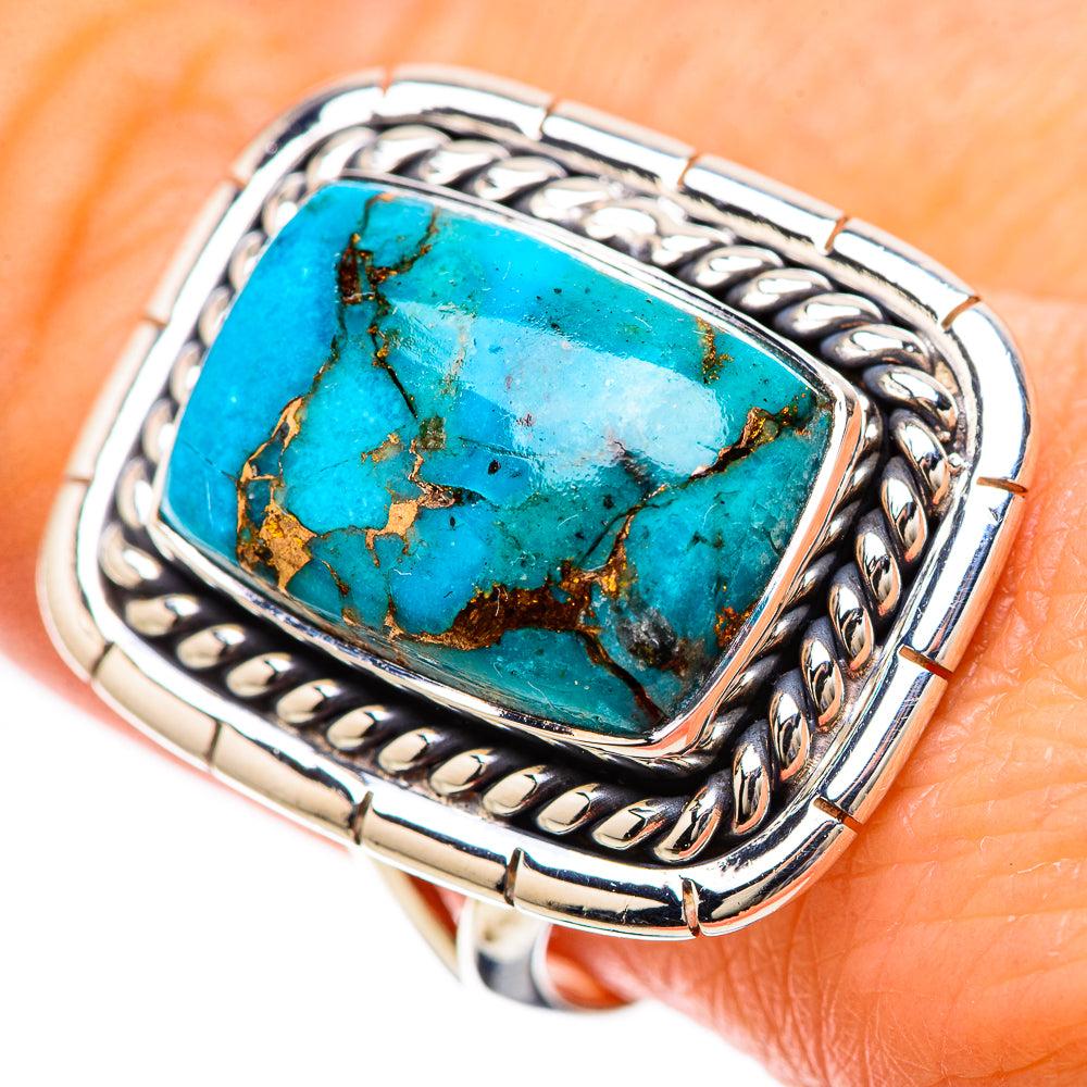 Blue Copper Composite Turquoise Rings handcrafted by Anasilvercos - RING133766