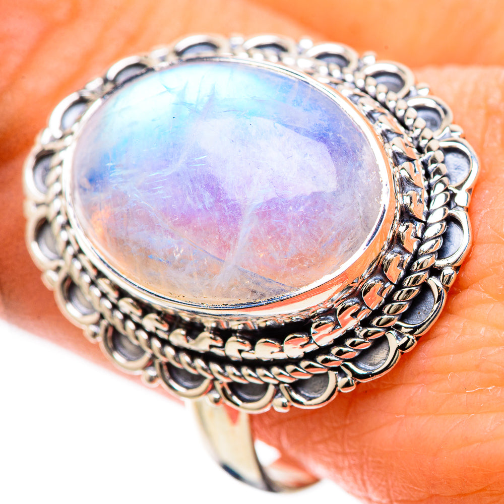 Rainbow Moonstone Rings handcrafted by Anasilvercos - RING133842